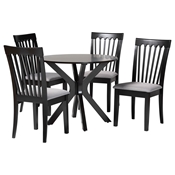 Baxton Studio Lore Modern Grey Fabric and Dark Brown Wood 5-Piece Dining Set